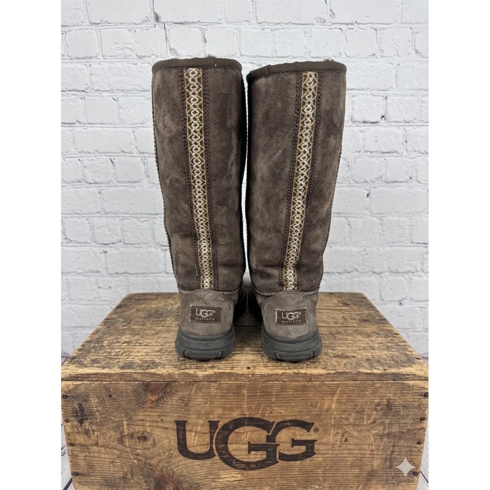 🔥UGG Australia🤎Tall Suede Boots Rare Embroidered Geometric braid‎ Sheepskin